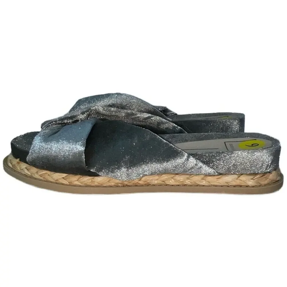 Dolce Vita Giza Knotted Platform Slides Grey Velvet Espadrilles Sz 9